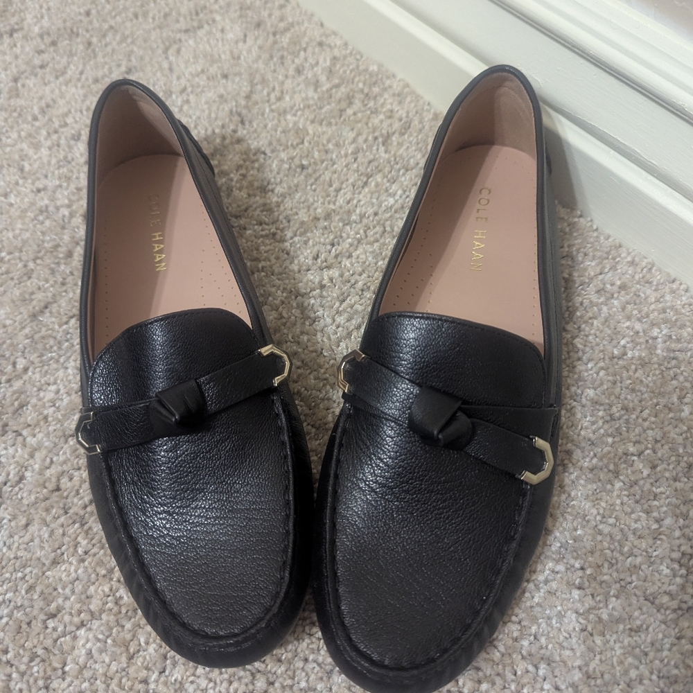 Cole Haan Black Leather Loafers with Horsebit Detail